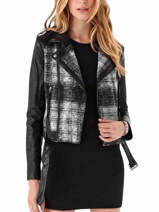 Rebecca Minkoff Jackets & Blazers - Rebecca Minkoff Mitchell Plaid Wool & Leather Moto Jacket